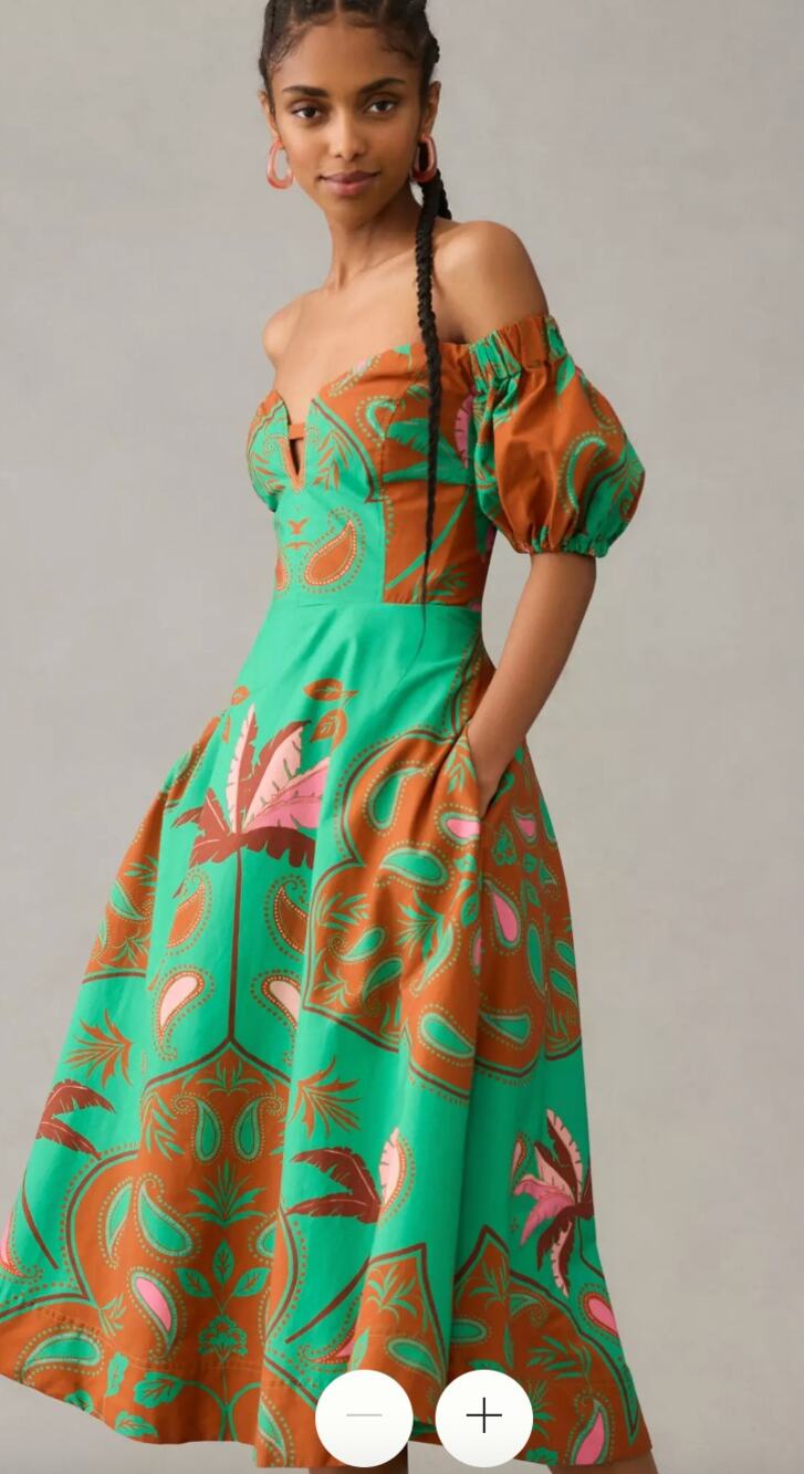Anthropologie Maeve Puff Sleeve Sweetheart Neck Green Dress Size 6